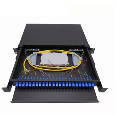 Placa laminada a frio 1U 24 Port SC SX FTTH Fiber Optic Patch Panel para 19 Inches Rock Mount