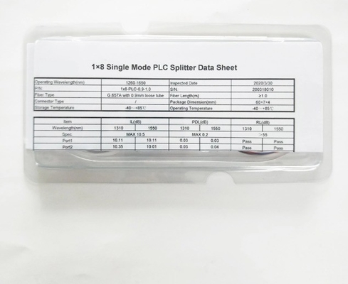 1M/1.5M G657A Fibra PLC Fibra de divisão óptica com comprimento de onda operacional 1260-1650nm